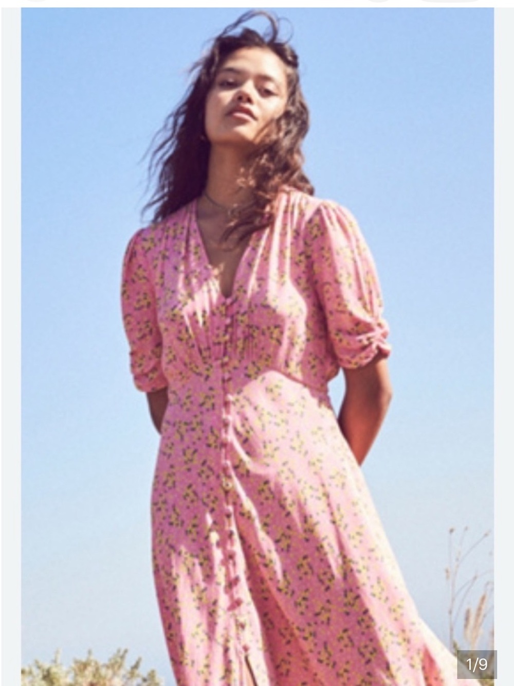 Ruched V-Neck Pink Floral Midi Dress